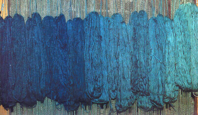 Indigo dyed Lincoln yarns