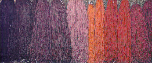 Red and Purple dyed Lincoln yarn